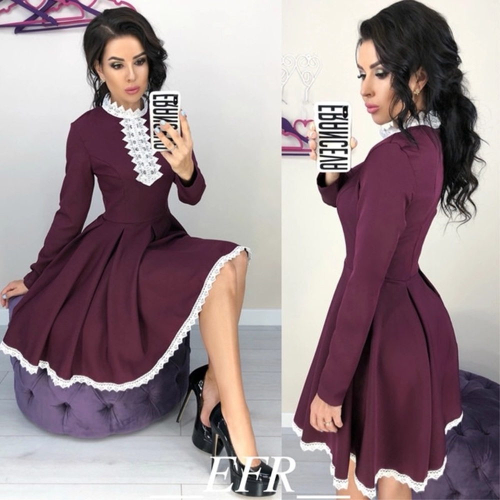 New Style WomenFashion Mini Lace Dress long sleeve